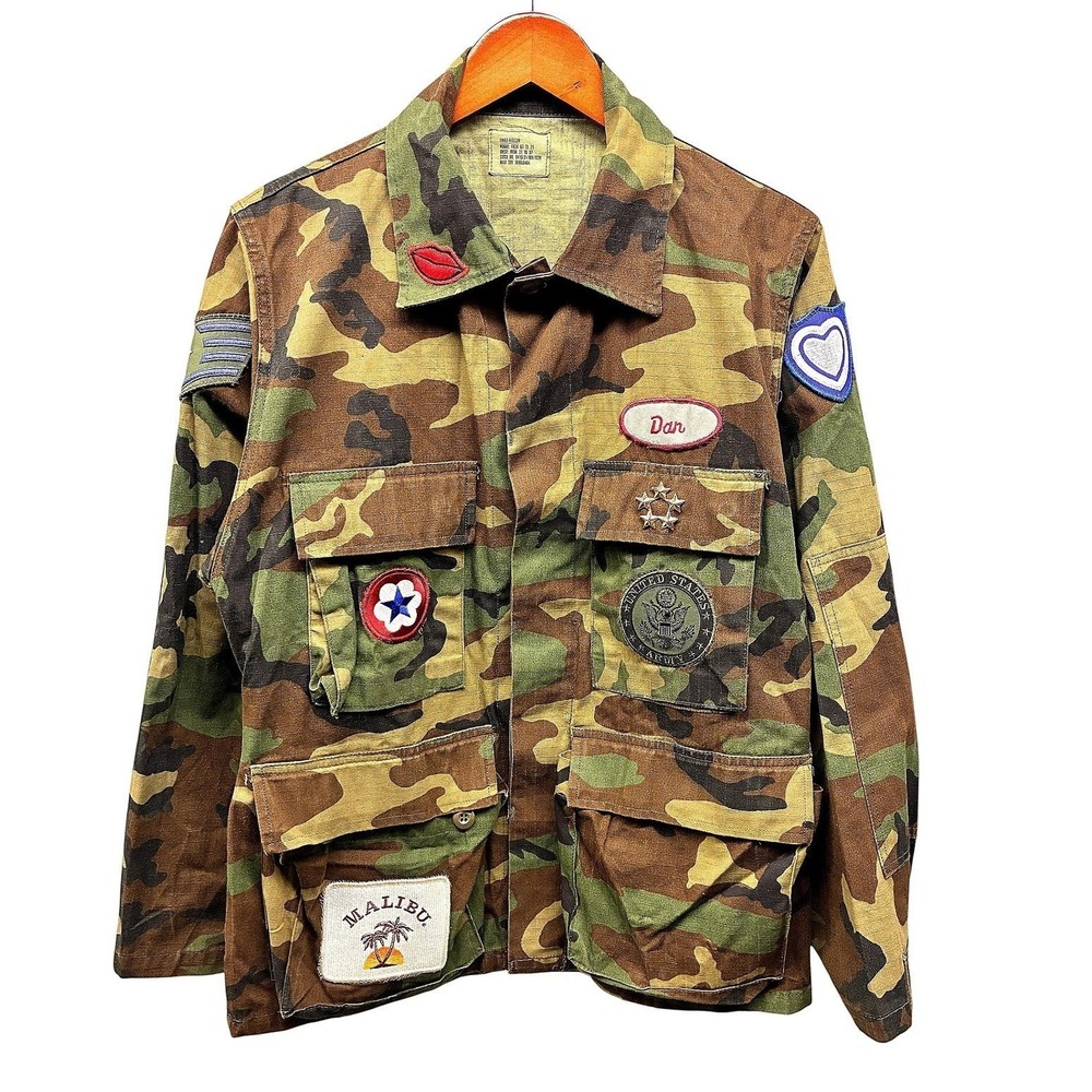 Military Issue BDU Field Jacket Mens S Camo Patchwork Utility Upcycled Combat